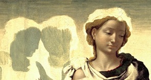 : détail du tableau inachevé La Vierge et l’enfant avec Saint Jean et les Anges ou La Madone de Manchester